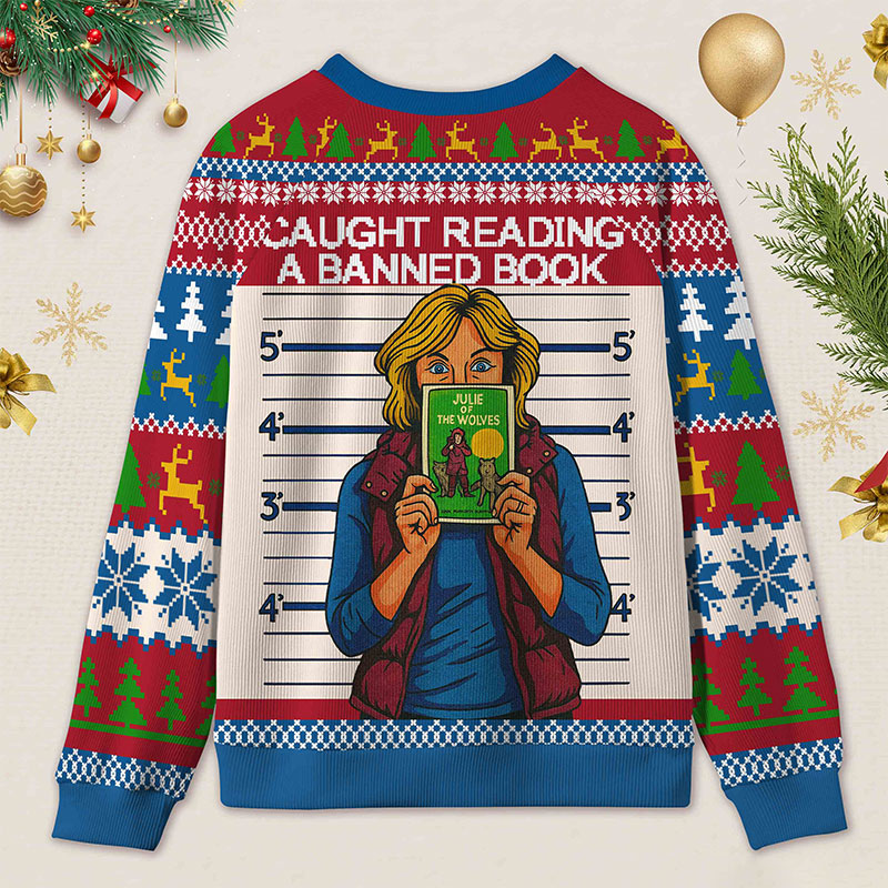 Personalized Banned Books Secret Reading Defiant Manifesto Ugly Sweater Holiday Gift for Book Lovers
