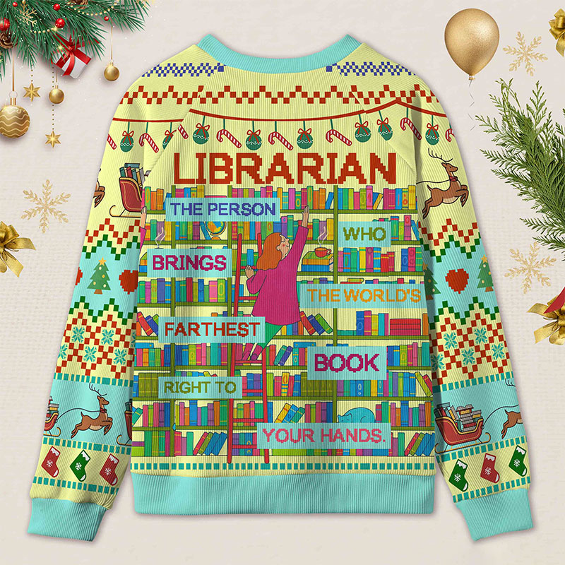 Personalized Librarian Tribute Ugly Sweater Office Holiday Party Gift for librarian