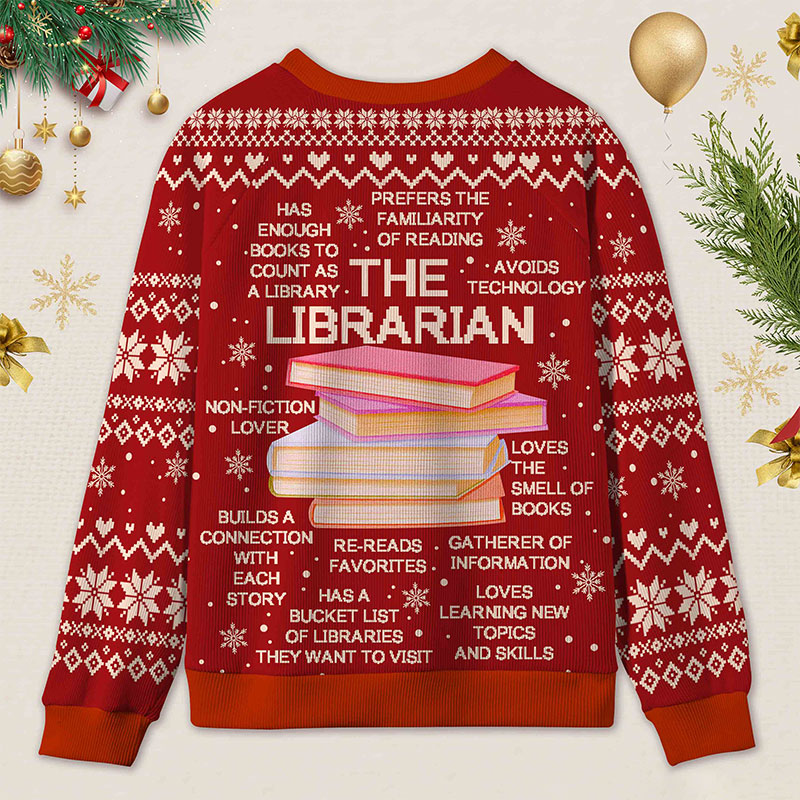 Personalized Librarian Book Spirit Ugly Sweater Holiday Gift for Librarians