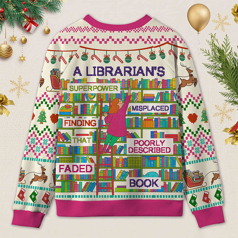 Personalized Librarian Superpowers Funny Ugly Sweater Office Holiday Party Gift for librarian