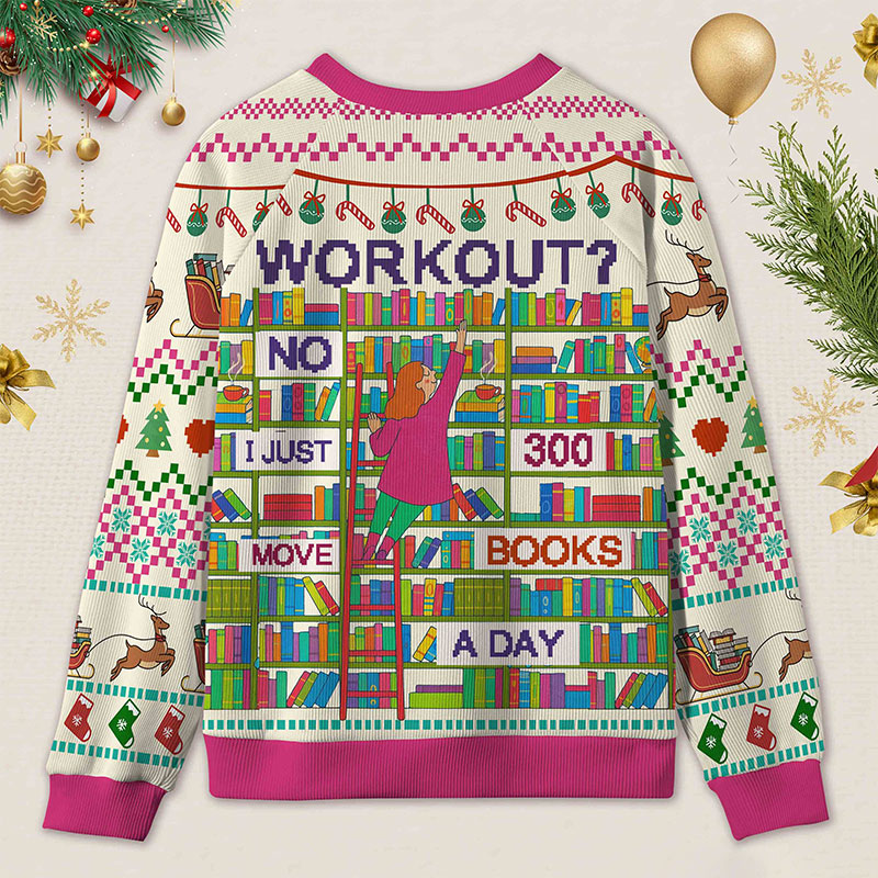 Personalized Book Lifting Workout Humor Ugly Sweater Office Holiday Party Gift for librarian