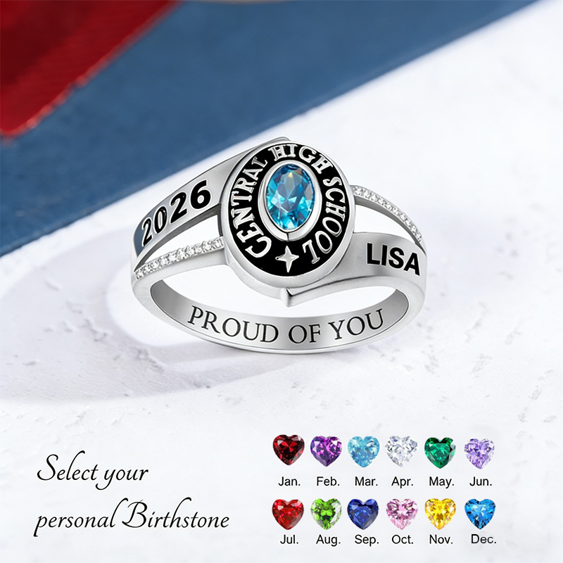 Personalized Class Rings for Men Women Custom Birthstone Name Graduation Ring Senior Rings Gifts for Graduates