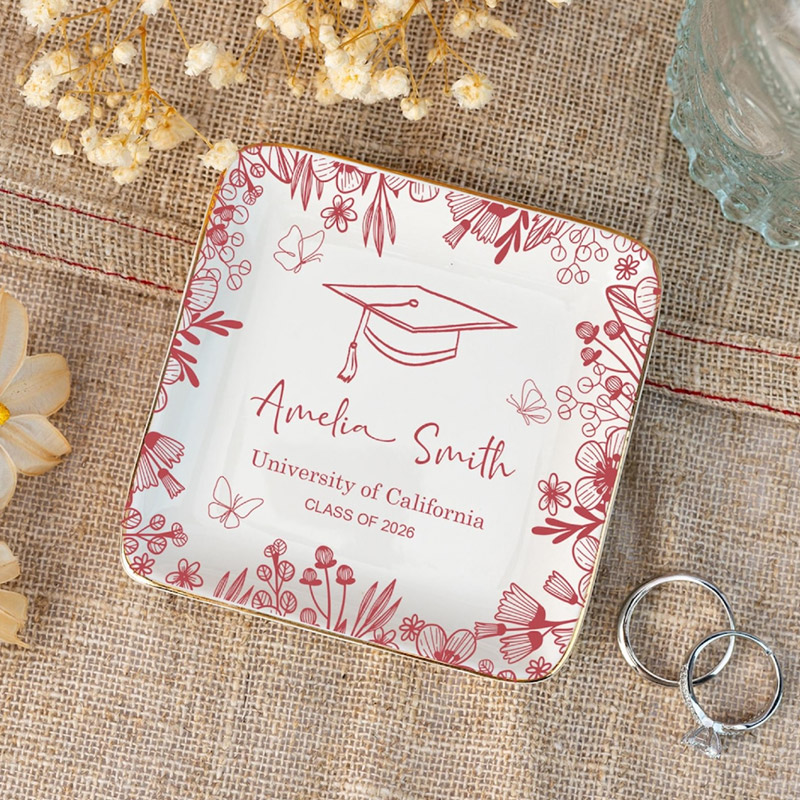 Personalized Graduation Ring Dish College Ring Dish Jewelry Dish for Grad,Graduation Gift For Her Toile De Jouy