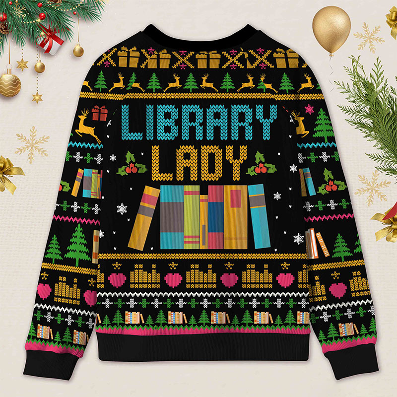 Personalized Library Themed Ugly Sweater Holiday Gift for Librarians