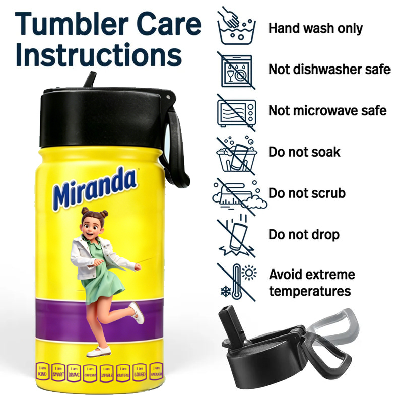 Personalized Drinks Yellow Purple Cartoon Girl Kids Water Bottle