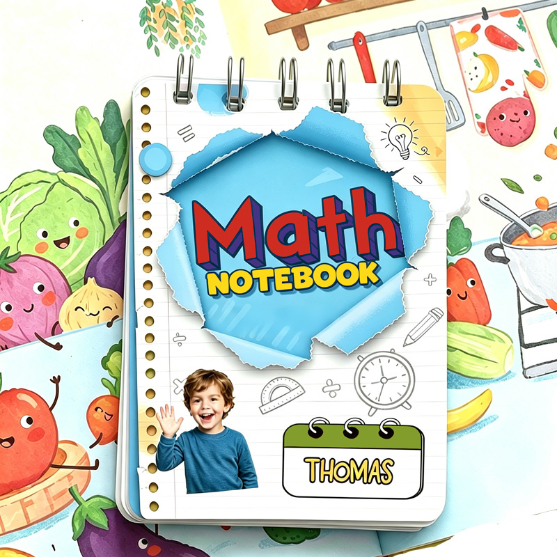 Personalized Kids Math Workbook Photo Cover Colorful Numbers Classroom Back To School Study Practice Notebook