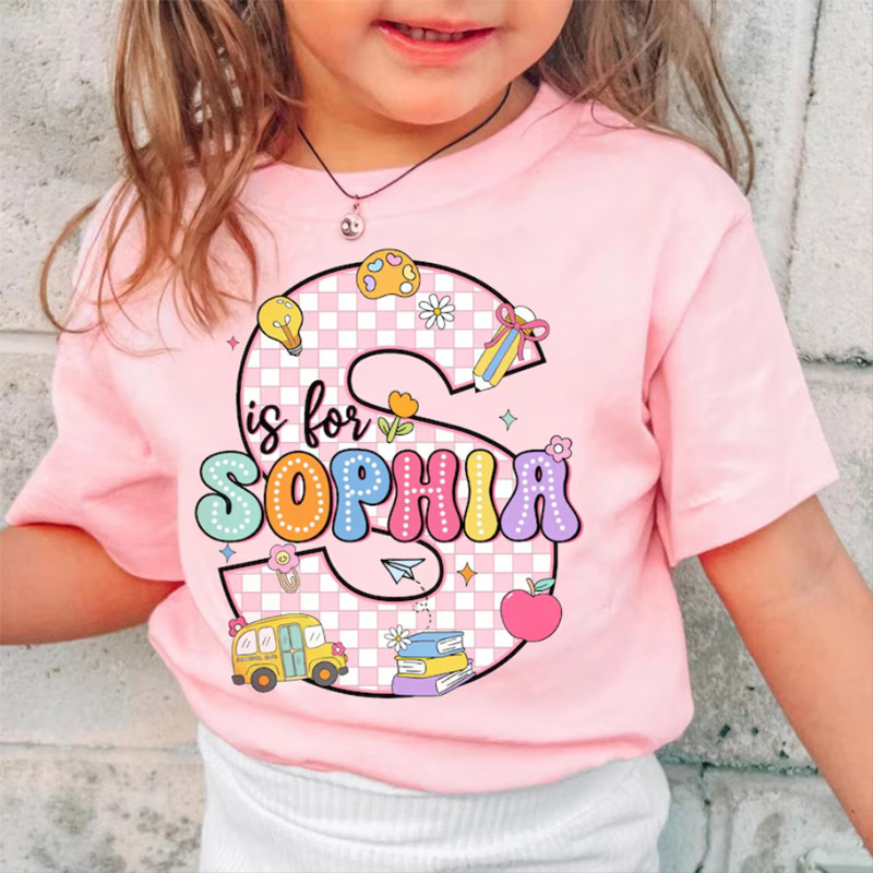 Personalized Back To School Kids Shirt Initial Name Kindergarten Shirt Pre-K Kids Shirt First Day Of School Outfit