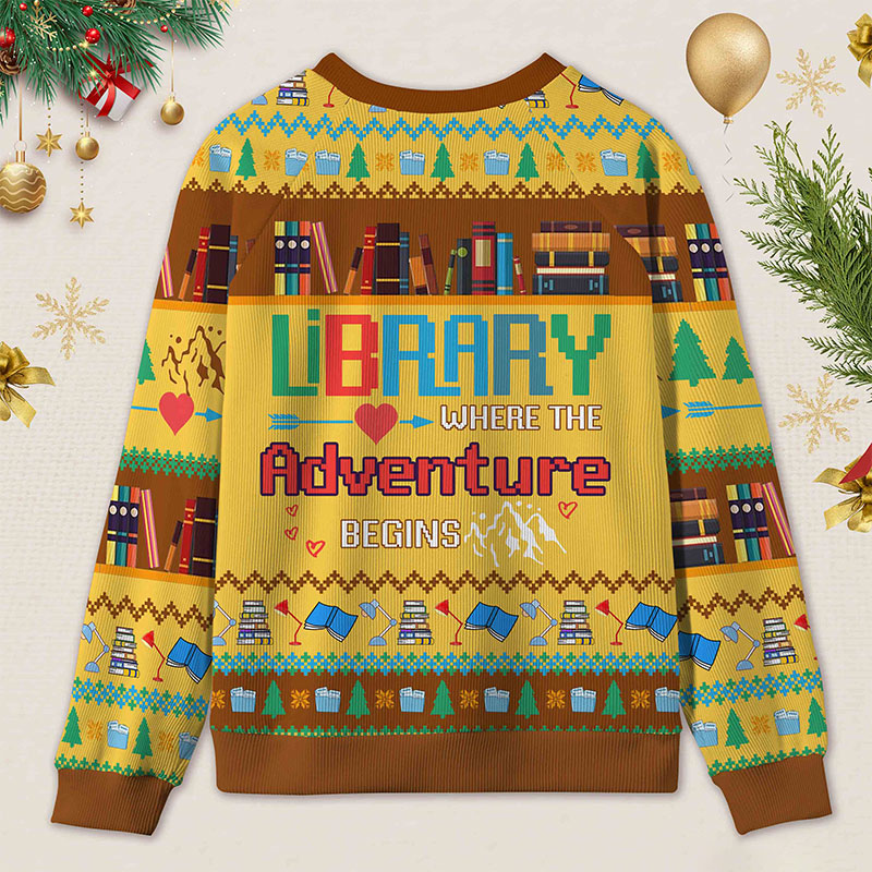 Personalized Library Adventure Ugly Sweater Holiday Gift for Librarians
