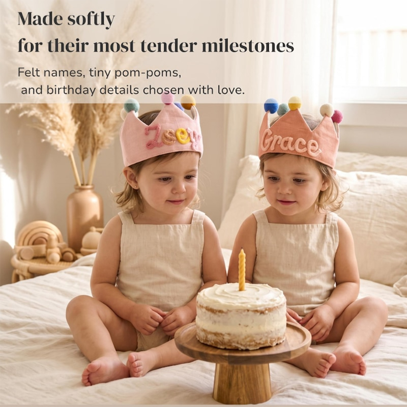 Personalized Linen Birthday Crown Handmade Kids Party Hat Keepsake for First Birthday Party