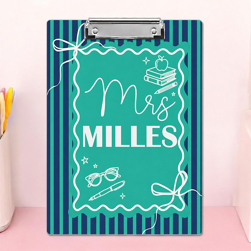 Personalized Teacher Clipboard with Ribbon Frame Striped Clipboard Cute Classroom Gift Teacher Appreciation Gift School Office Supplies 