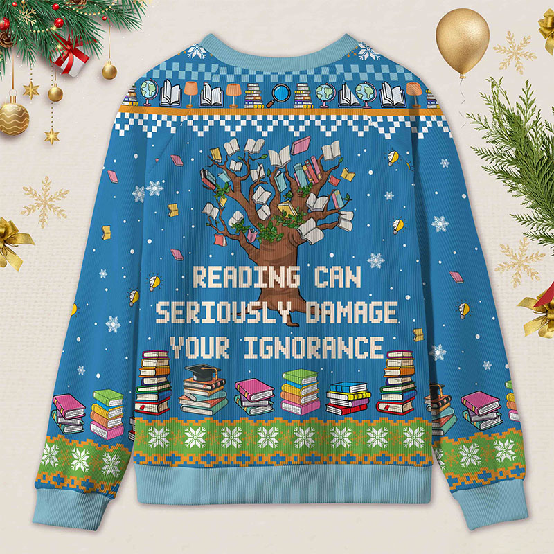 Personalized Funny Library Ugly Sweater Holiday Gift for Book Lovers