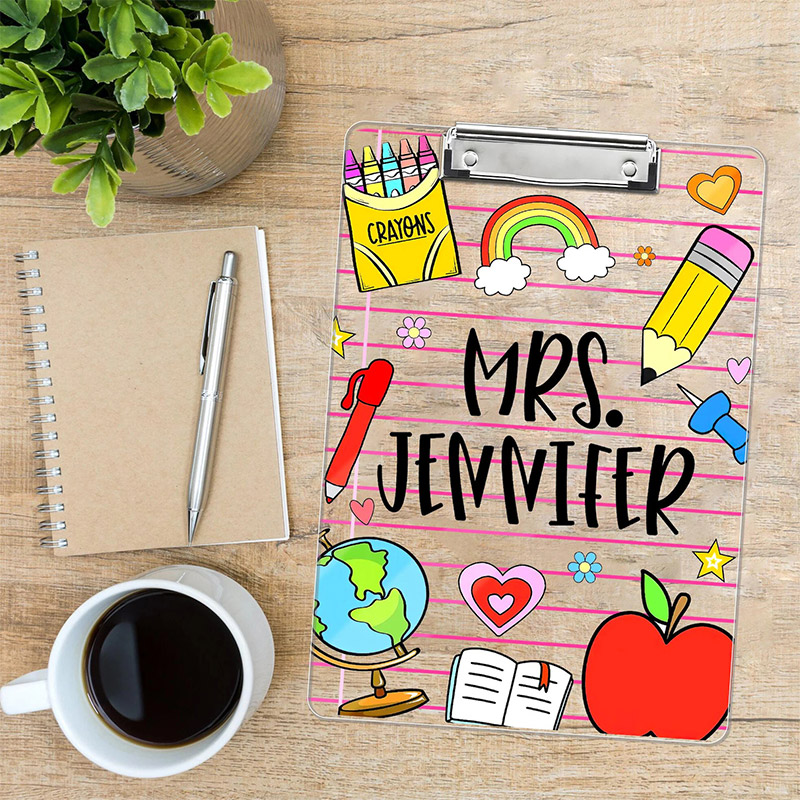 Personalized Teacher Clipboard Colorful Doodle School Classroom Gift Back To School Teacher Appreciation Gift