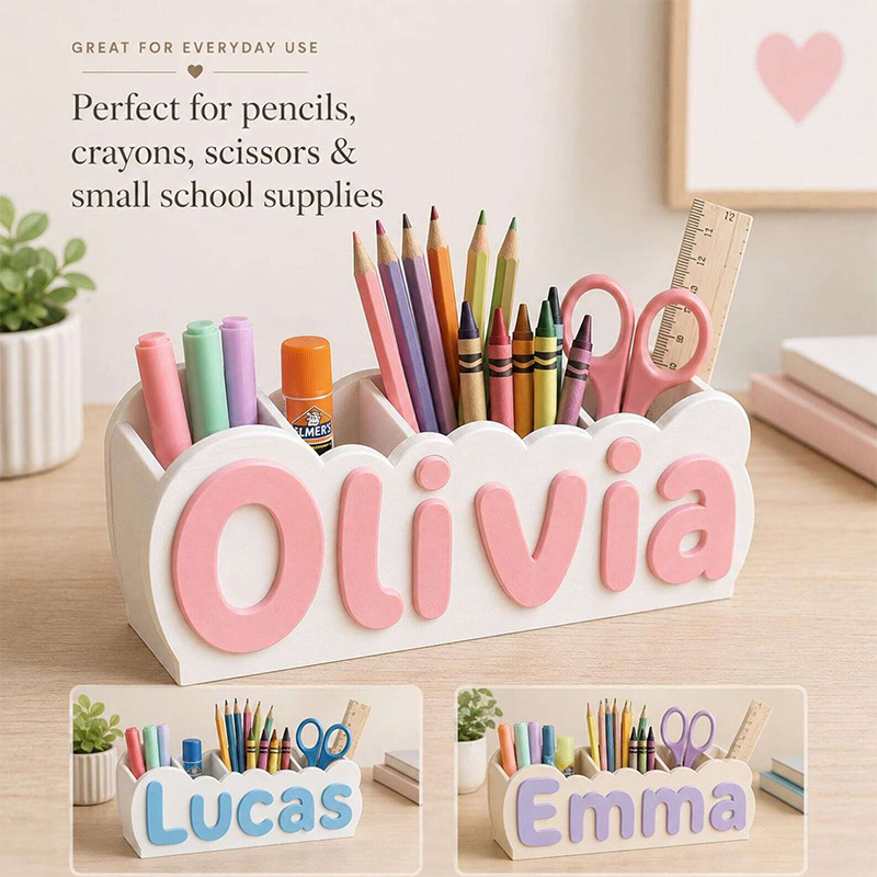Personalized Name Pen Holder Desk Organizer 3D Printed Pencil Holder Kids Room Decor