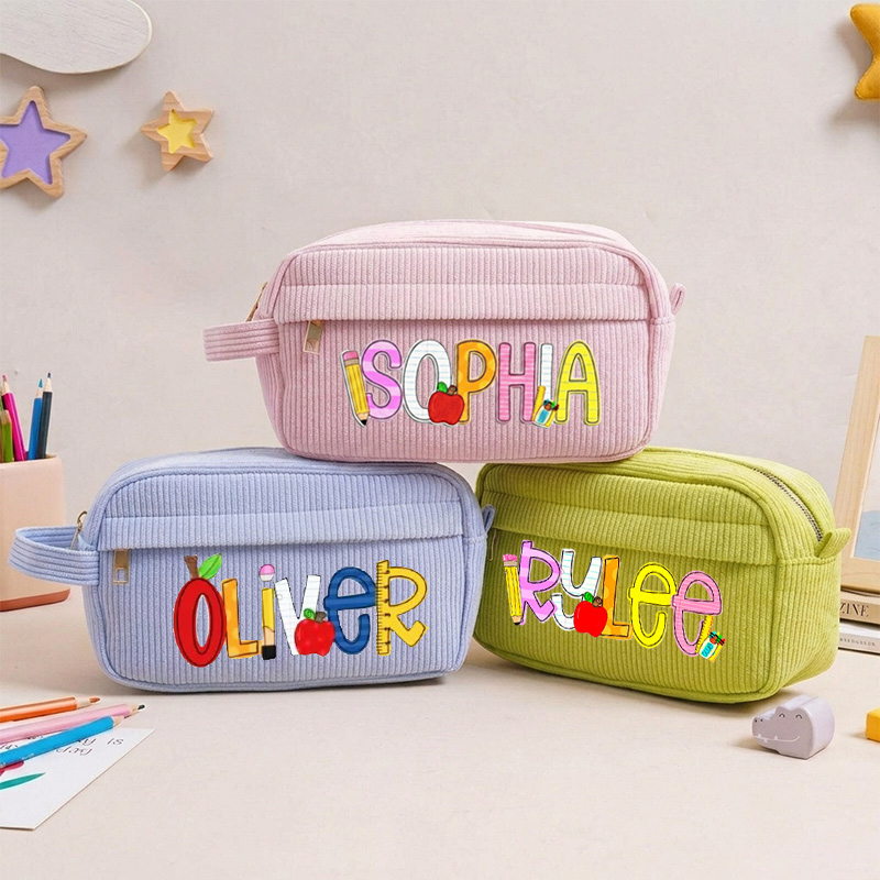 Personalized Corduroy Pencil Case Kid's Name Pencil Pouch Back To School