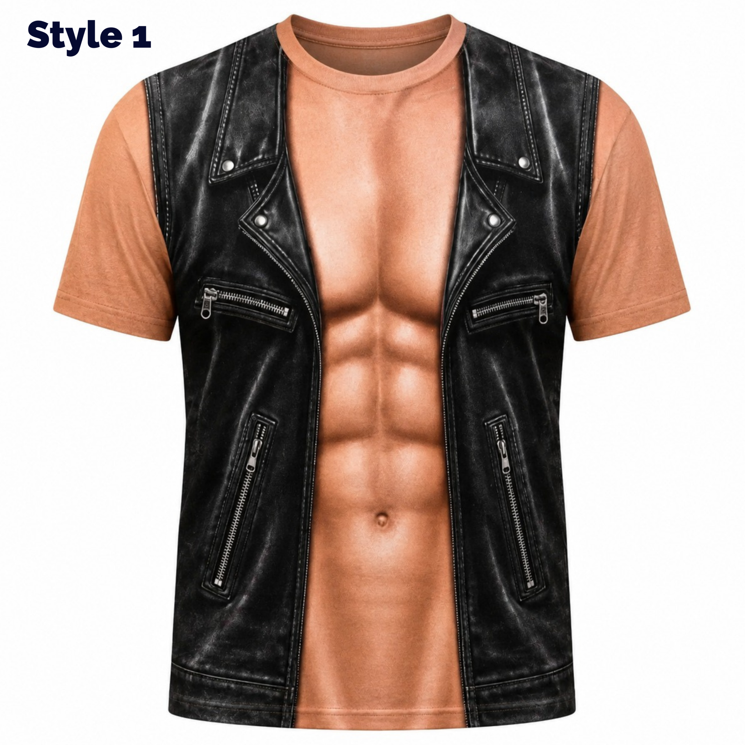 3D Realistic 6 Pack Abs Optical Illusion T Shirt for Men, Biker Faux Leather Vest Graphic Short Sleeve Tee