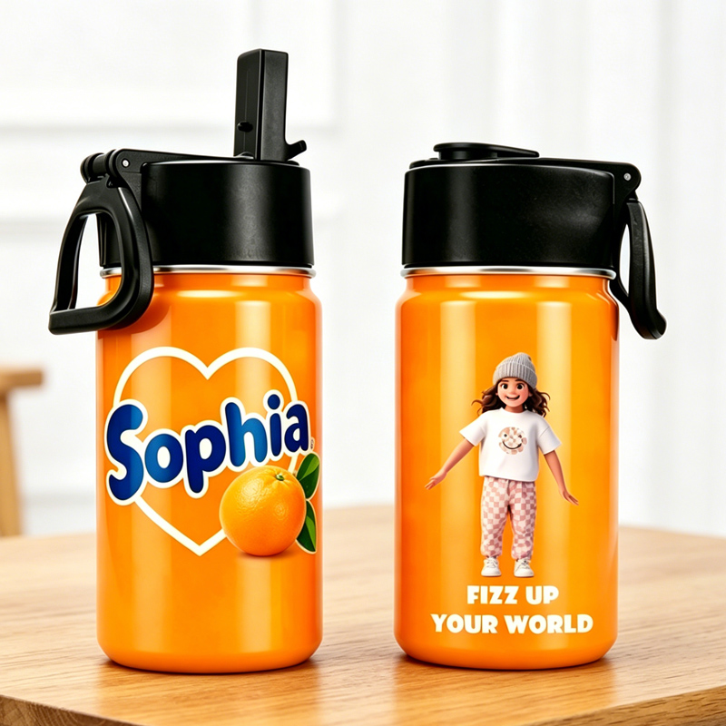 Personalized Drinks Print Bright Orange Childrens Water Bottle