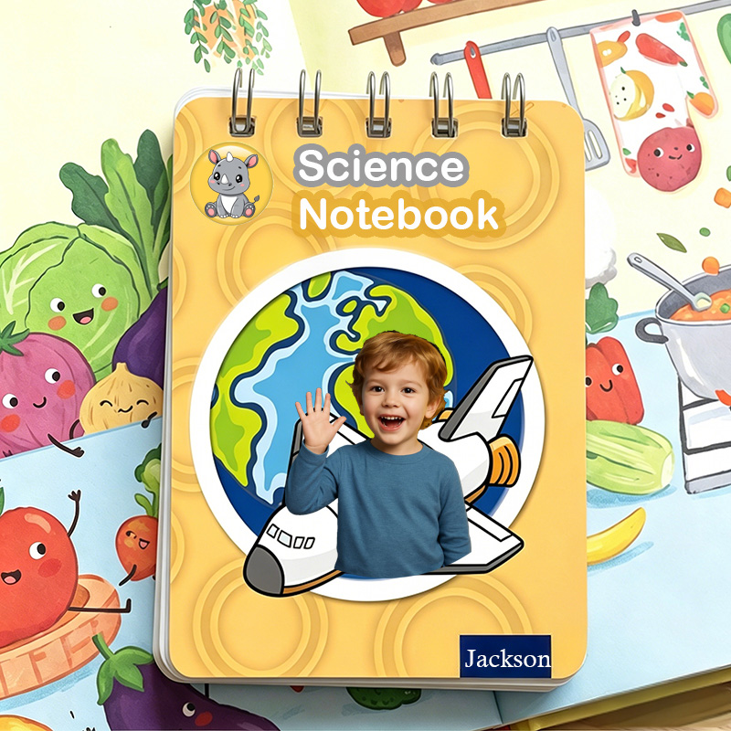 Personalized Kids Science Workbook Photo Cover Dino Skeleton Lab Exper