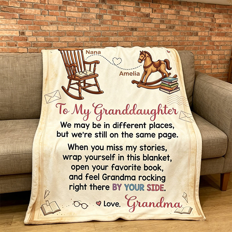 Personalized To My Granddaughter Storytime Blanket Custom Gift with Rocking Chair Books and Heartfelt Message