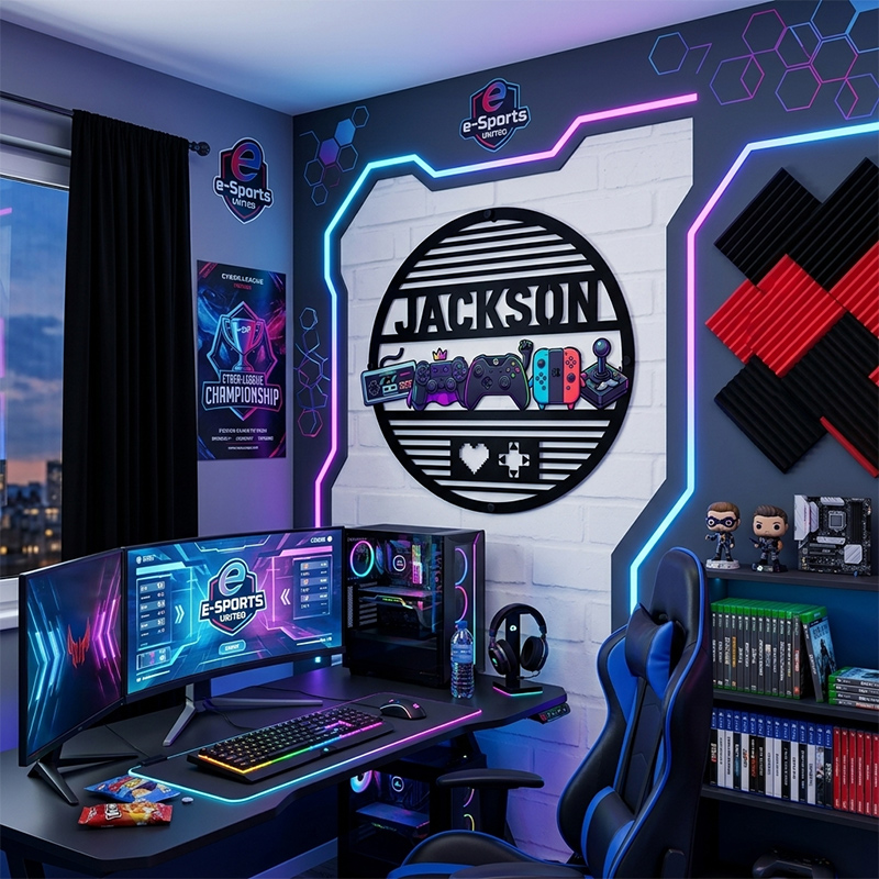 Personalized Gamer Metal Name Sign Custom Kids Gaming Room Wall Decor