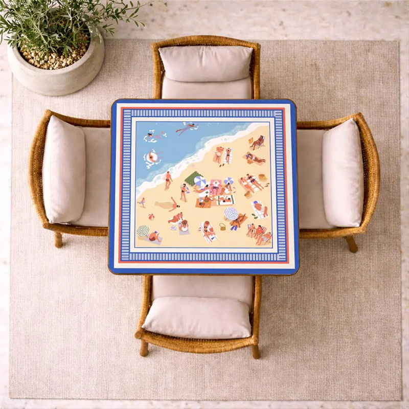 Personalized Bright Colorful Beach Mahjong Mat, Blue Maximalist Mah Jongg Game Mat, Table Cover Gift for Mahjong Players