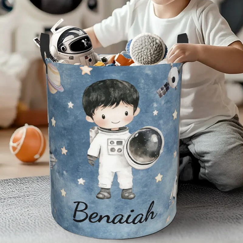 Personalized Space Rocket UFO Astronaut Laundry Storage Basket with Name Birthday Gift  for Gamer Geek Lover