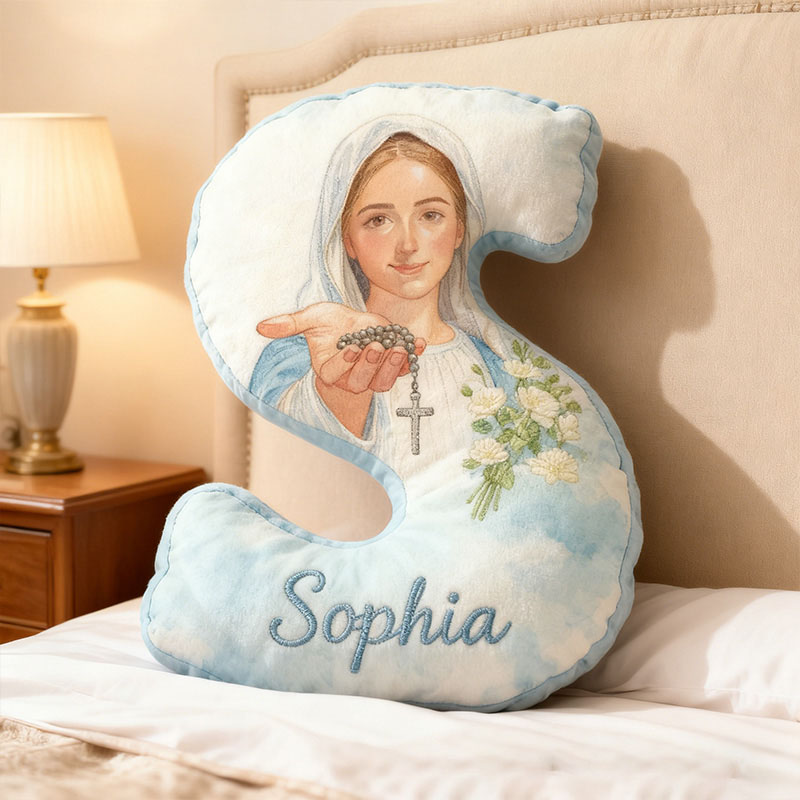 Personalized Virgin Mary Letter Pillow with Custom Name Religious Home Decor Catholic Gift for Her Blessed Gift Graphic 3D Print