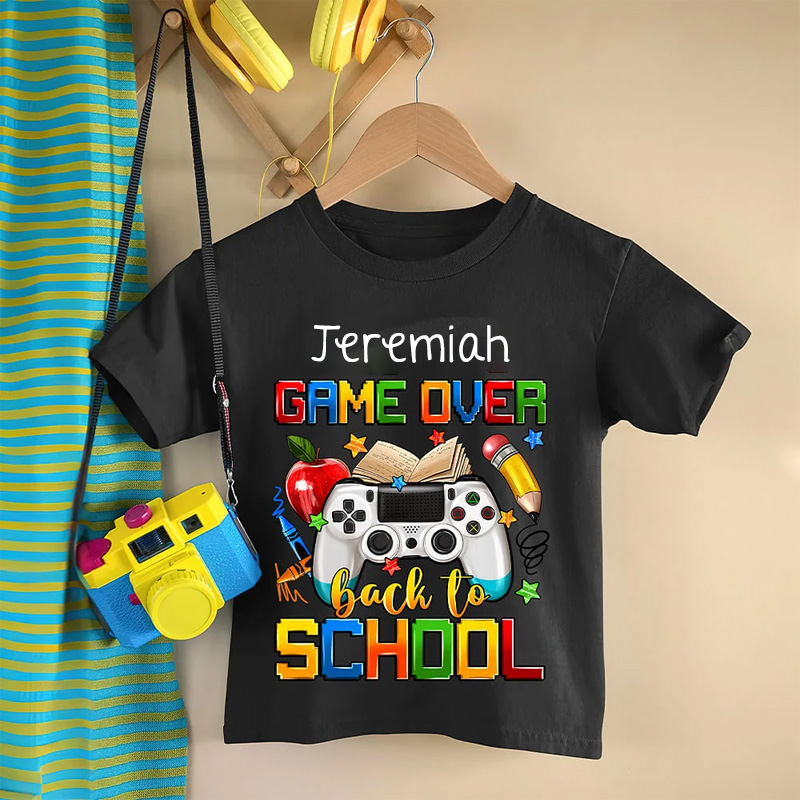 Personalized Multi-color Game Over Back To School 100 Cotton Kid T-shirt with Name School Season Gift for Girls Boys Geek Lover