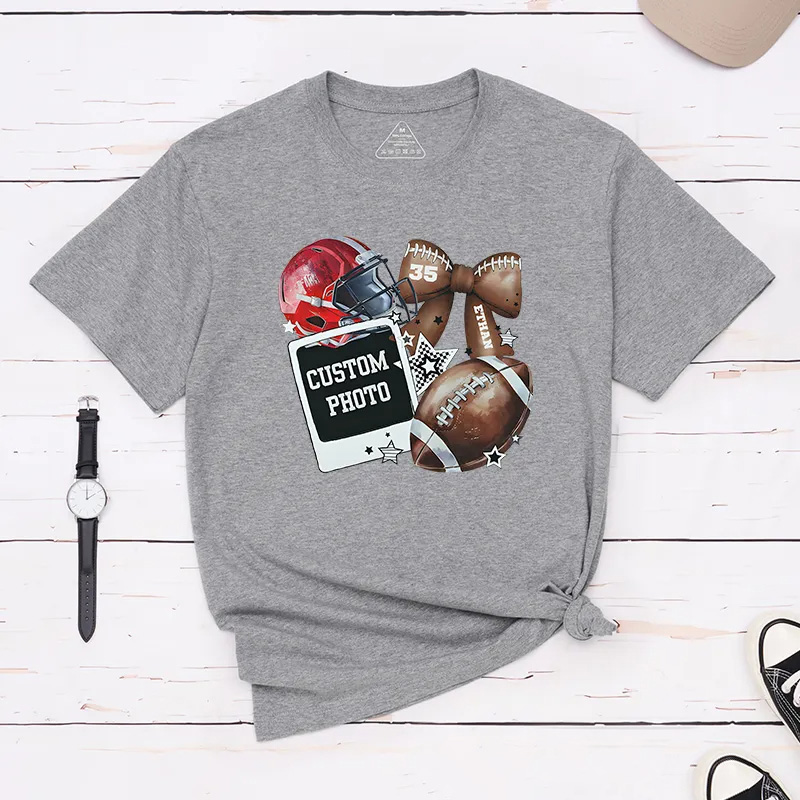 Personalized American Football T-Shirts with Custom Photo, Name, and Number