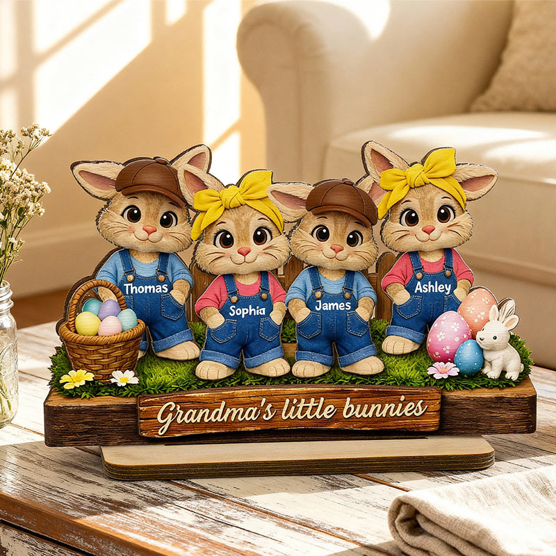 Personalized Grandma's Little Bunnies 1-6 Bunnies Customized 2-Layered Wooden Plaque Easter Gift for Grandma Farmhouse Tiered Tray Decor