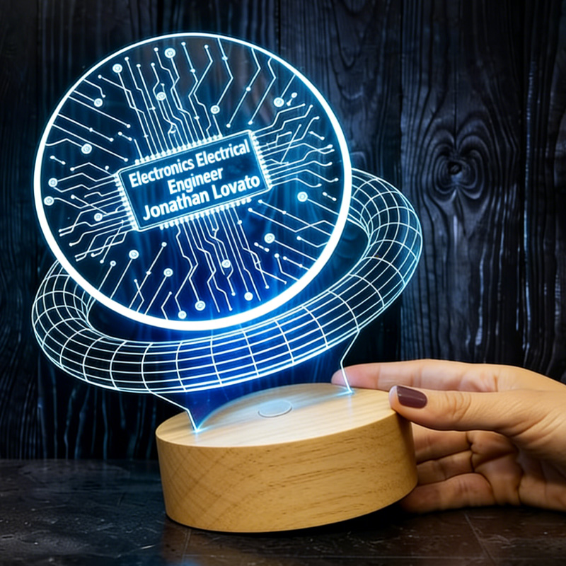 Personalized Electronics Engineer 3D Led Lamp LED Night Light with Wooden Base Birthday Gift for Electronics Engineer Geek Lover