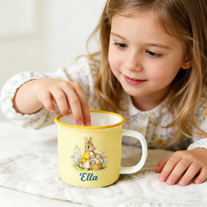 Personalized Cute Garden Easter Rabbit Bunny Enamel Mug with Name Back to School Birthday Easter Gift for Kids