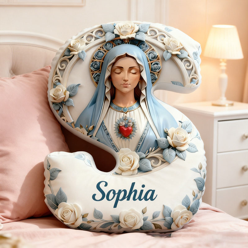 Personalized Sacred Heart of Mary Letter Pillow Graphic 3D Print Pillow with Custom Name Home Decor Religious Gift Catholic Gift for Her