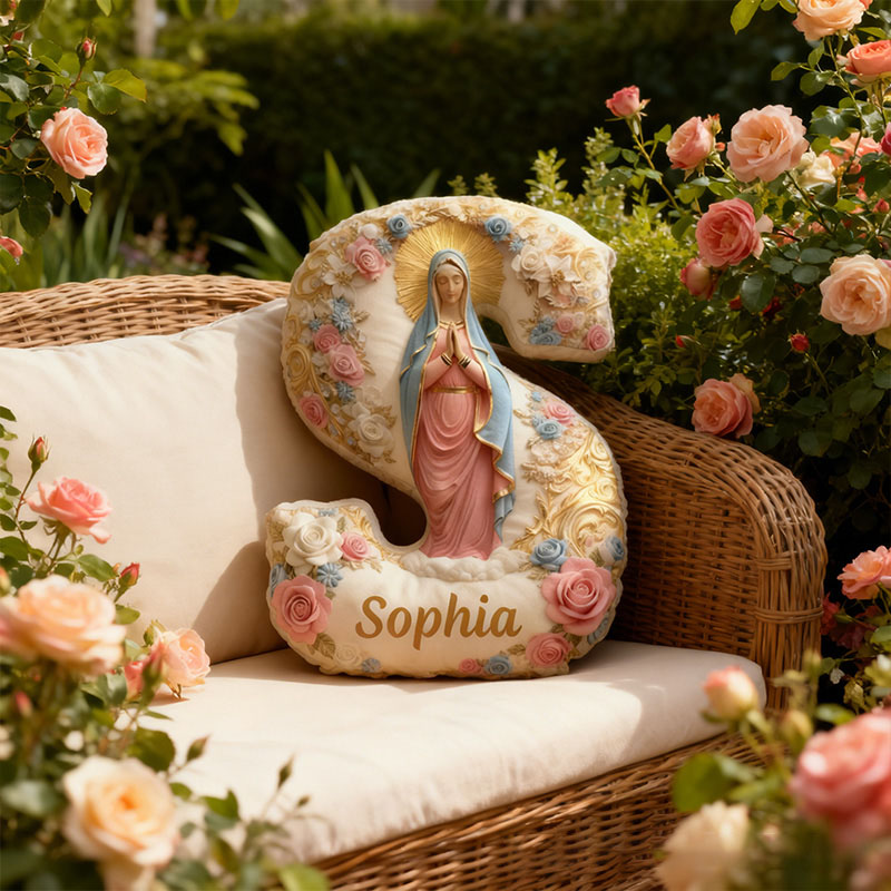 Personalized Hail Mary Full of Grace Letter Pillow Graphic 3D Print Pillow with Name Home Decor Religious Gift Catholic Gift for Women
