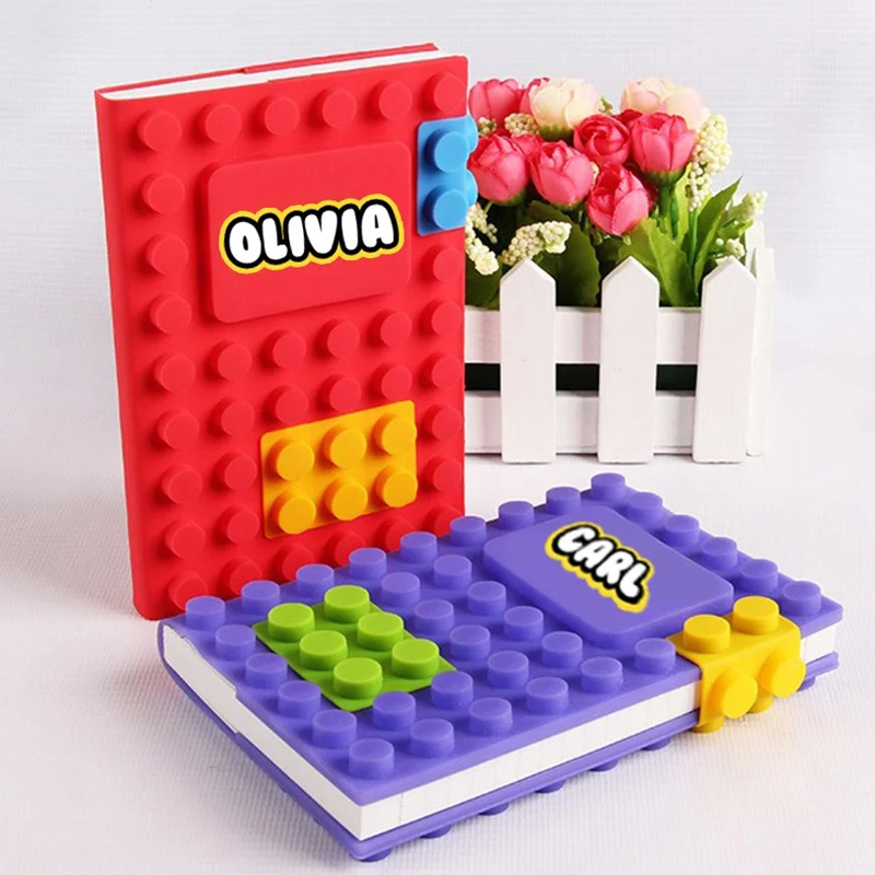 Personalized Building Block Notebook with Name A6 Mini Notepad Colorful Silicone Brick Style Lined Journal Notebook Birthday Party Favors for Geek Lover