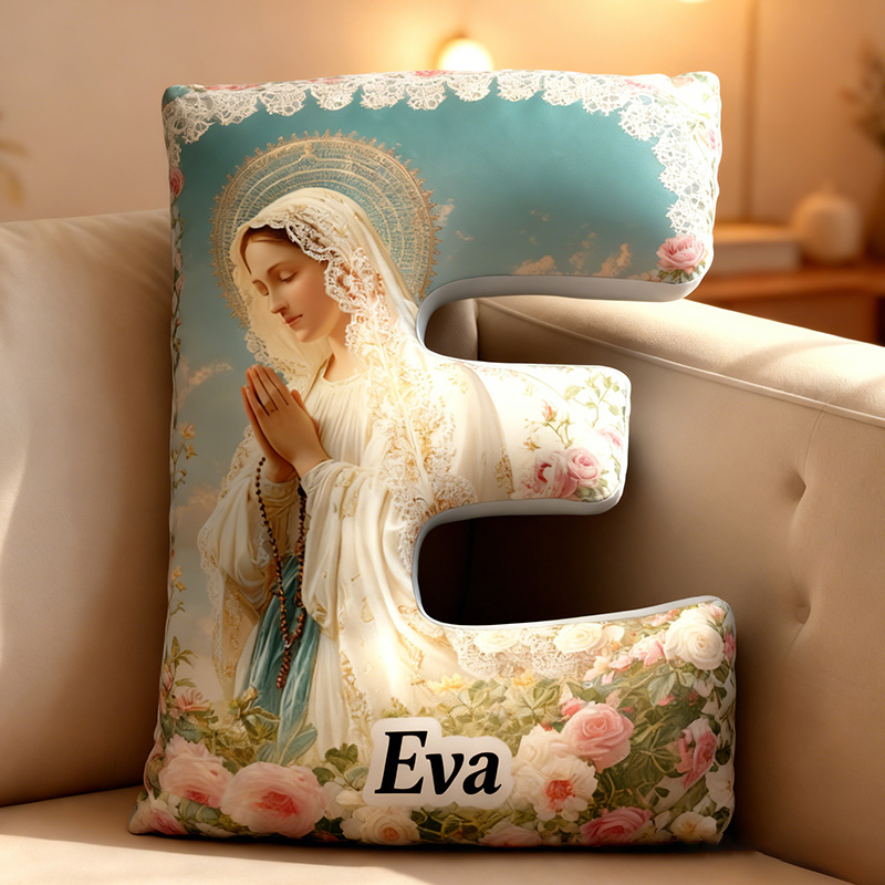 Personalized Our Lady of Grace Graphic 3D Print Letter Pillow with Custom Name Home Decor Religious Gift Catholic Faith Gift for Her