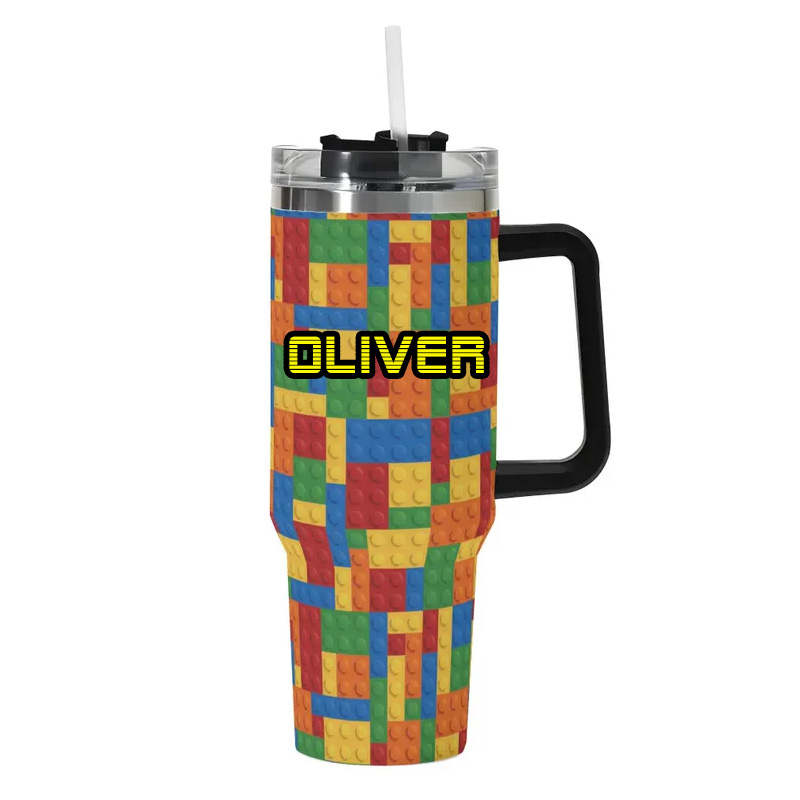Personalized Building Block Pattern Tumbler Stainless Steel Travel Mug Gift for Geek Lover