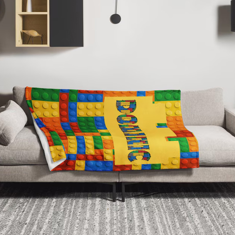 Personalized Building Block Throw Blanket with Name Home Decor Birthday Gift for Geek Lover