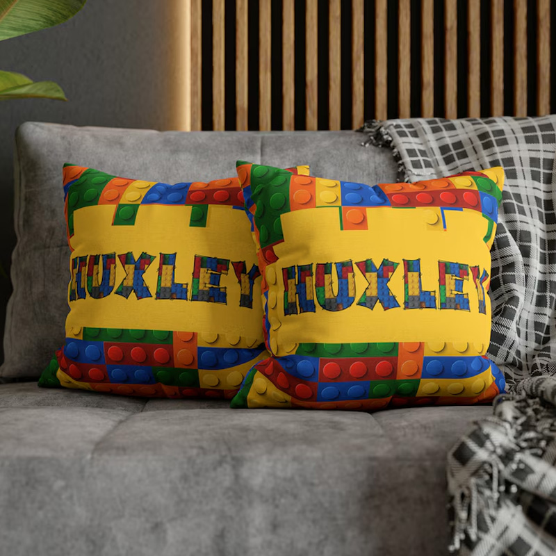Personalized Building Block Throw Pillow Room Decor Gift for Nerd Geek Lover
