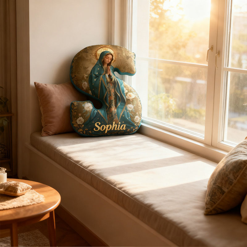 Personalized Sacred Heart Virgin Mary Holy Mother Letter Pillow with Custom Name Religious Home Decor Catholic Gift for Women Graphic 3D Print Pillow