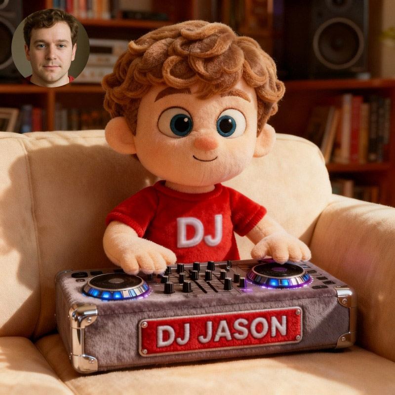 Personalized Graphic 3D Print Pixar Style Cartoon DJ Boy Portrait Pillow with Your Photo and Name for DJ Boys Rock Music Lovers for Room and Music Room