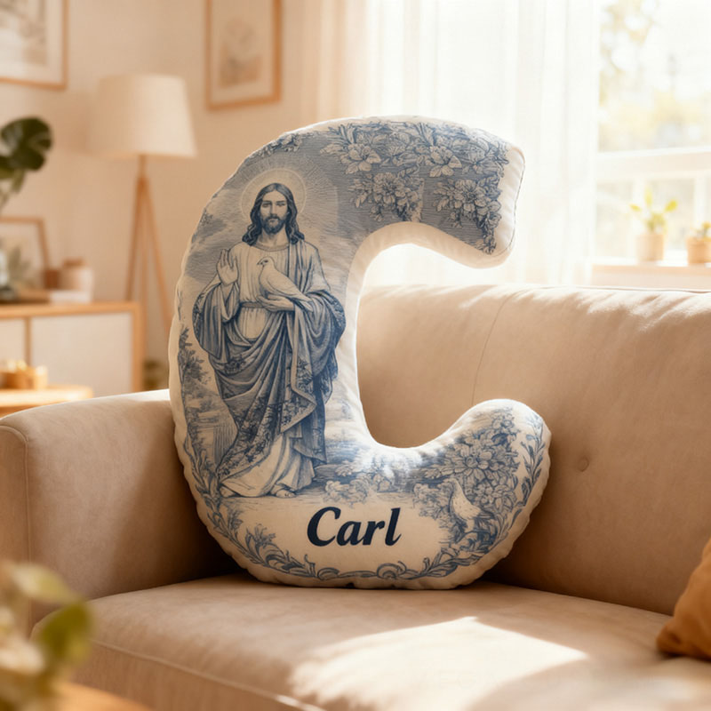 Personalized Jesus Floral Letter Pillow with Custom Name Religious Home Decor Christian Gift Faith Prayer Gift Graphic 3D Print Pillow 