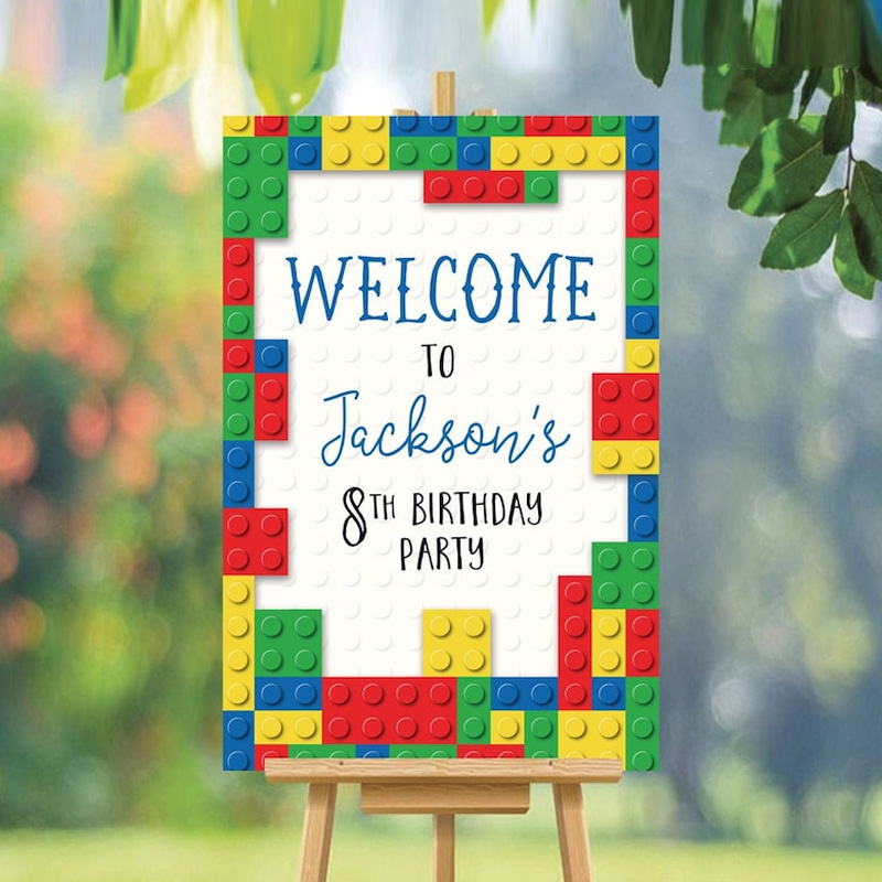 Personalized Building Blocks Welcome Sign Print Canvas Painting Poster for Kids Birthday Gift Geek Lover