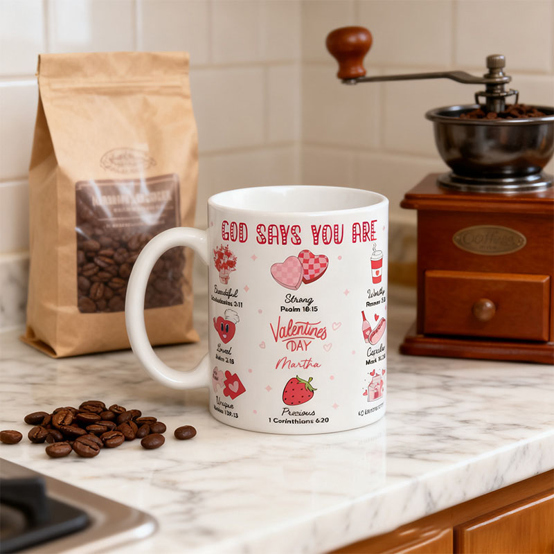 Personalized God Says you are Bible Quote Ceramic Mug with Name Encouragement Coffee Mug Religious Christian Gift Valentine Gift 
