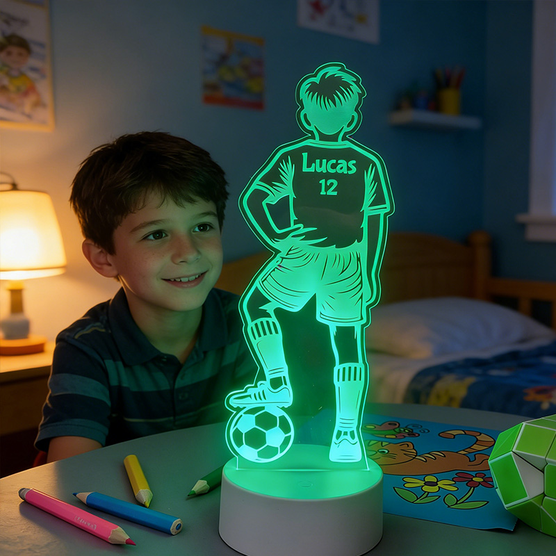 Personalised Footballer LED Night Light with Custom Name Night Light Remote Controlled Football Illusion Lamp for Boy gift