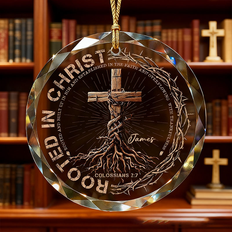 Personalized Rooted in Christ Round Shaped Glass Ornament with Custom Name Regilious Christmas Tree Decor Christian Gift