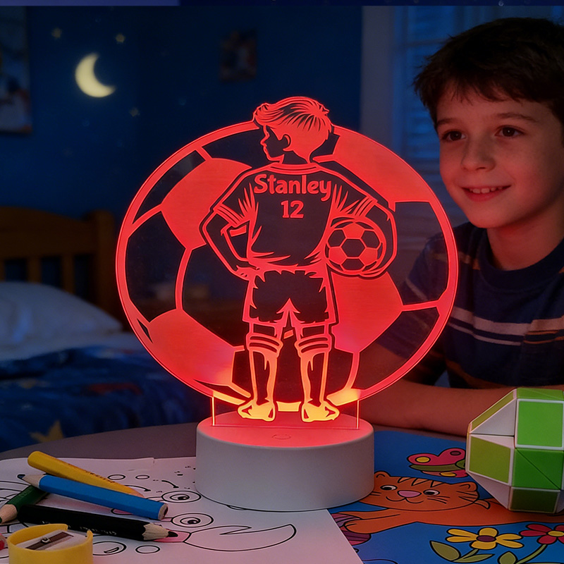 Personalised Footballer LED Night Light with Custom Name Design Remote Controlled Football Illusion Lamp for Boys gift