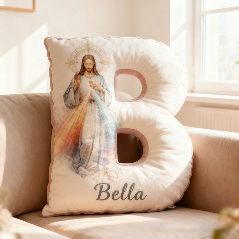 Personalized Jesus Letter Pillow with Custom Name Religious Home Decor Christian Gift Faith Prayer Gift Graphic 3D Print Pillow 