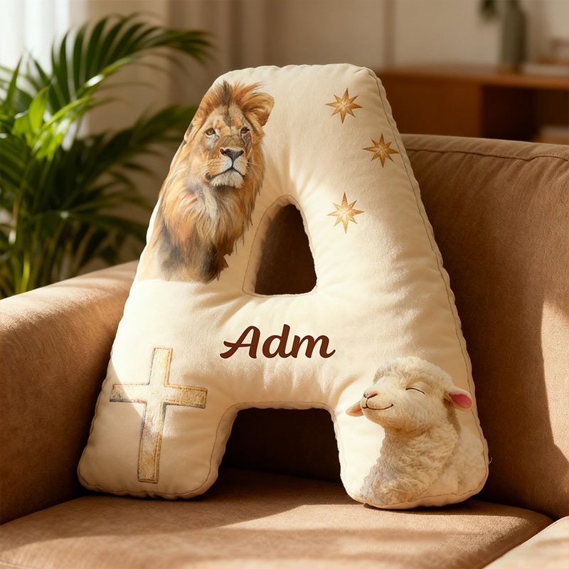 Personalized Jesus Lamb Letter Pillow with Custom Name Religious Home Decor Graphic 3D Print Pillow Christian Gift Faith Gift Sale-megacustom