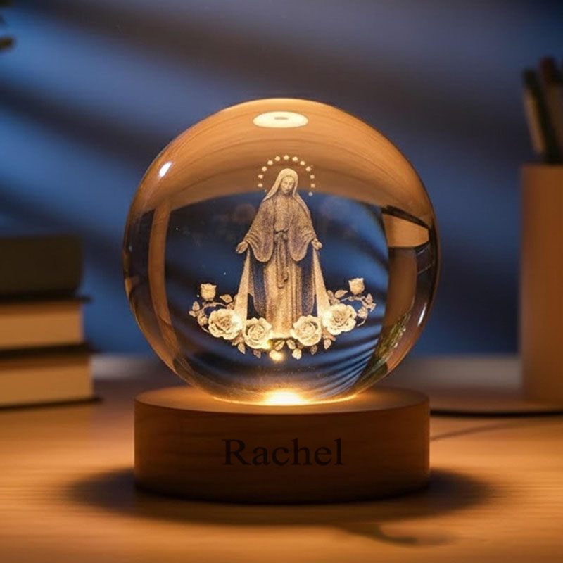 Personalized Virgin Mary 3D Spherical Crystal Lamp With Custom Text Religious Gift Catholic Gift for Women Girls 