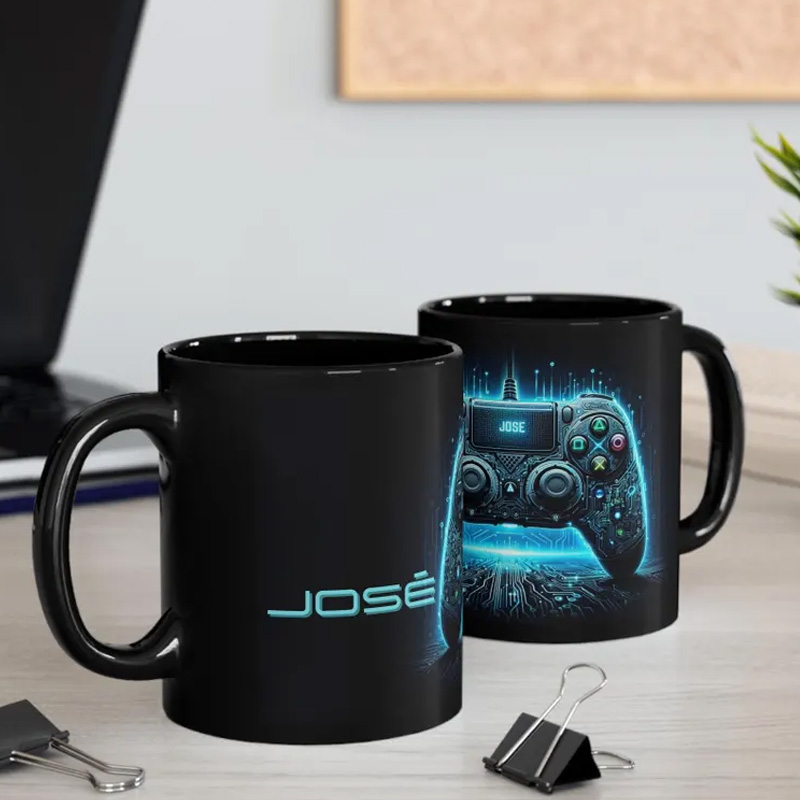 Personalized Electric Blue Gaming Design Gamer Coffee Mug Engineer Science Programmer Gift for Geek Lover